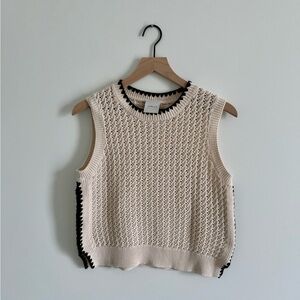 Varley Delaney Knit Vest/Sleeveless Top in Cream with Black Stripes - SMALL